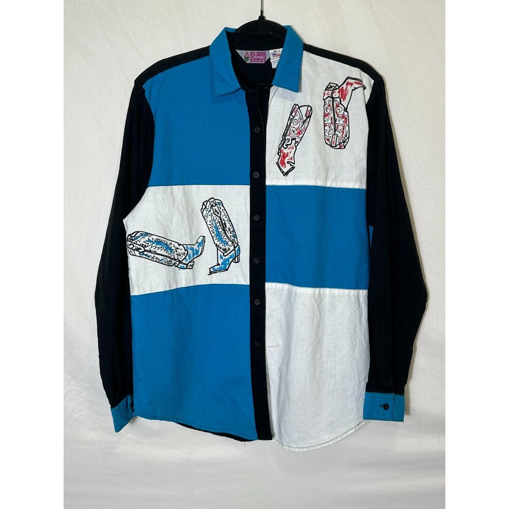Cameo Rose Women's Vintage Cowgirl Rodeo Button Up Shirt Size M Color Block